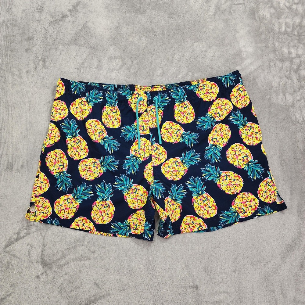 George Swim Trunks Mens 3XL Blue‎ Pineapple Print Lined Drawstring Stretch Beach